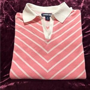 Lands' End Pink and White Striped A-Line Skirt